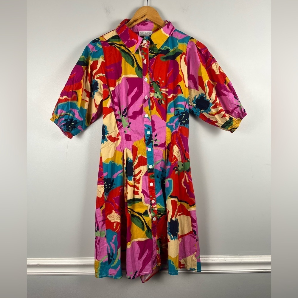 Scapa Lauren Perre floral button down puff sleeve mini dress size XS